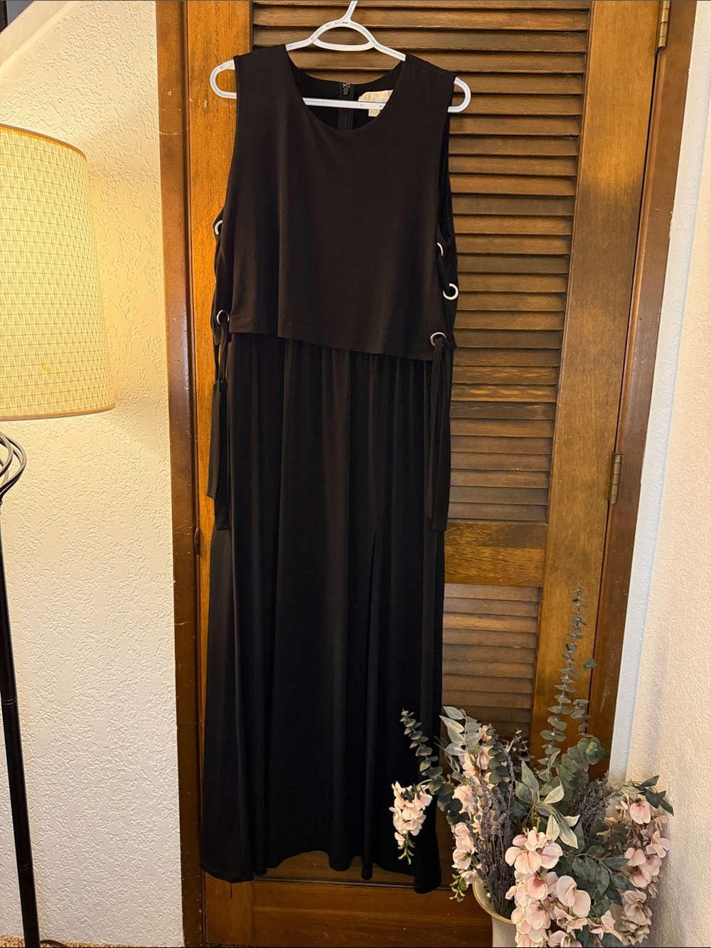 MICHAEL Michael Kors Black Sleeveless Maxi Dress with Side Ring Accents